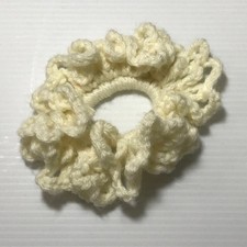 NWT Handmade Crocheted Cottagecore Cream Hair Scrunchie Ruffled Ponytail Holder