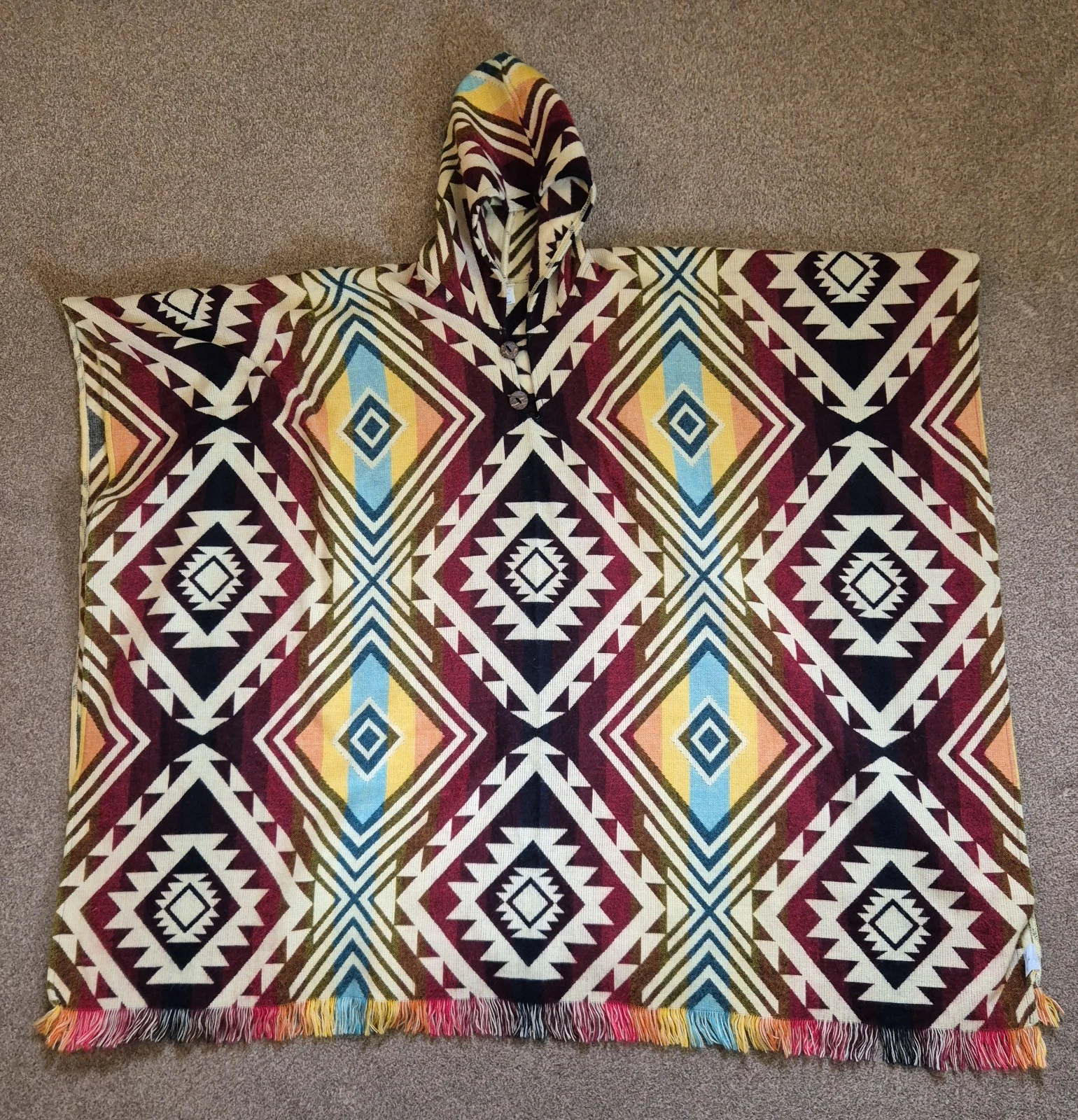 Unique Yarik Tex Women's Ecuadorian Alpaca Wool Blend Geometric Pattern Poncho