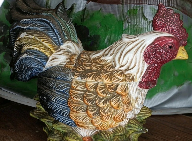 Vintage Ceramic Rooster Cookie Jar Canister Farmhouse Kitchen Decor 9.5”
