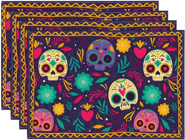 TotenköPfe Blumen Halloween Platzsets 30X45Cm 4Er Set-image
