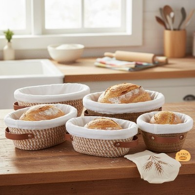 Bread Proofing Basket, 5 Inch Mini Bread Basket Set of 6, Sourdough Bread Bak...