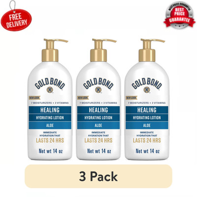 3 Pack Gold Bond Healing Hydrating Lotion Aloe 24 Hour Moisturizing Body 14oz