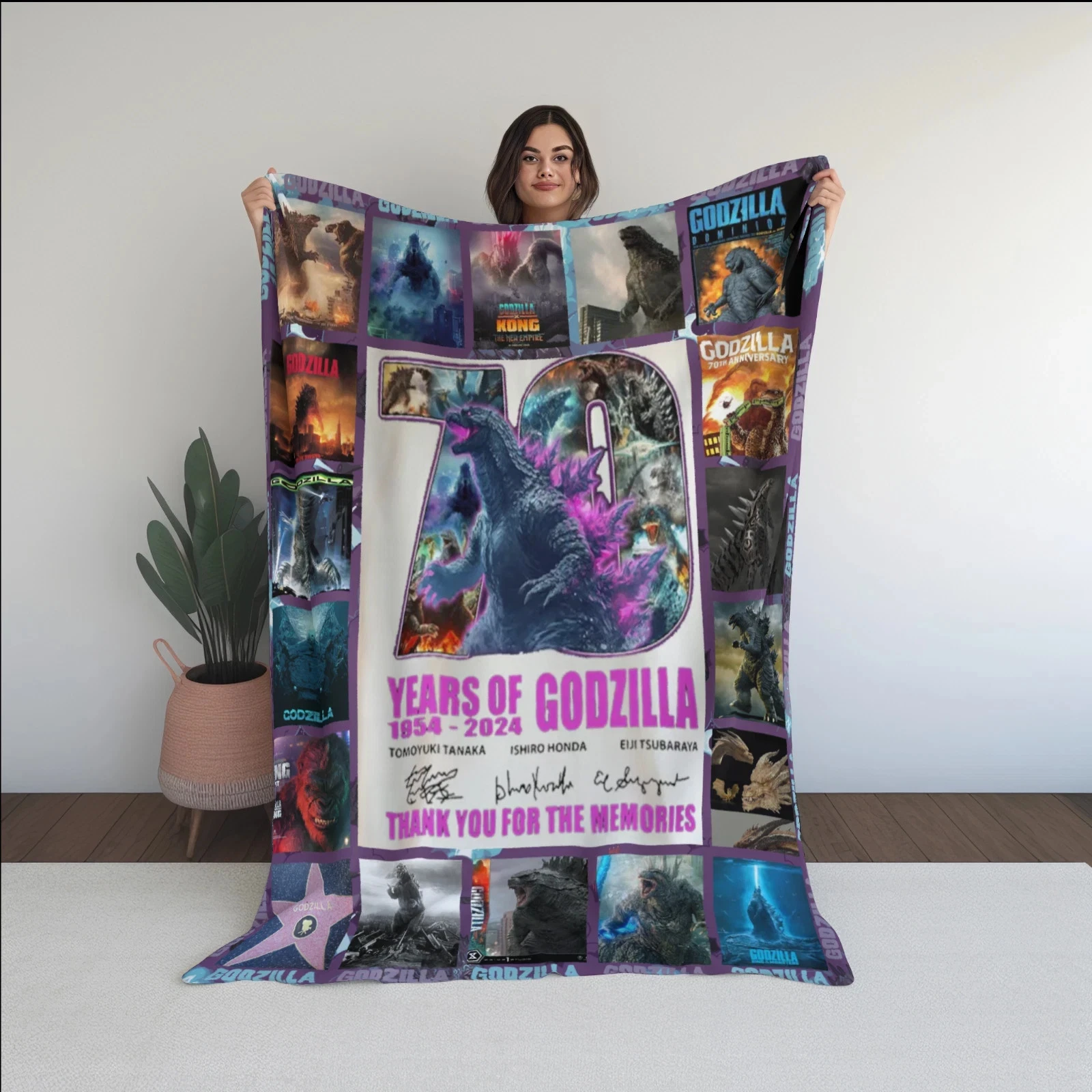 god zilla 70th Anniversary Fleece Blanket 1954–2024