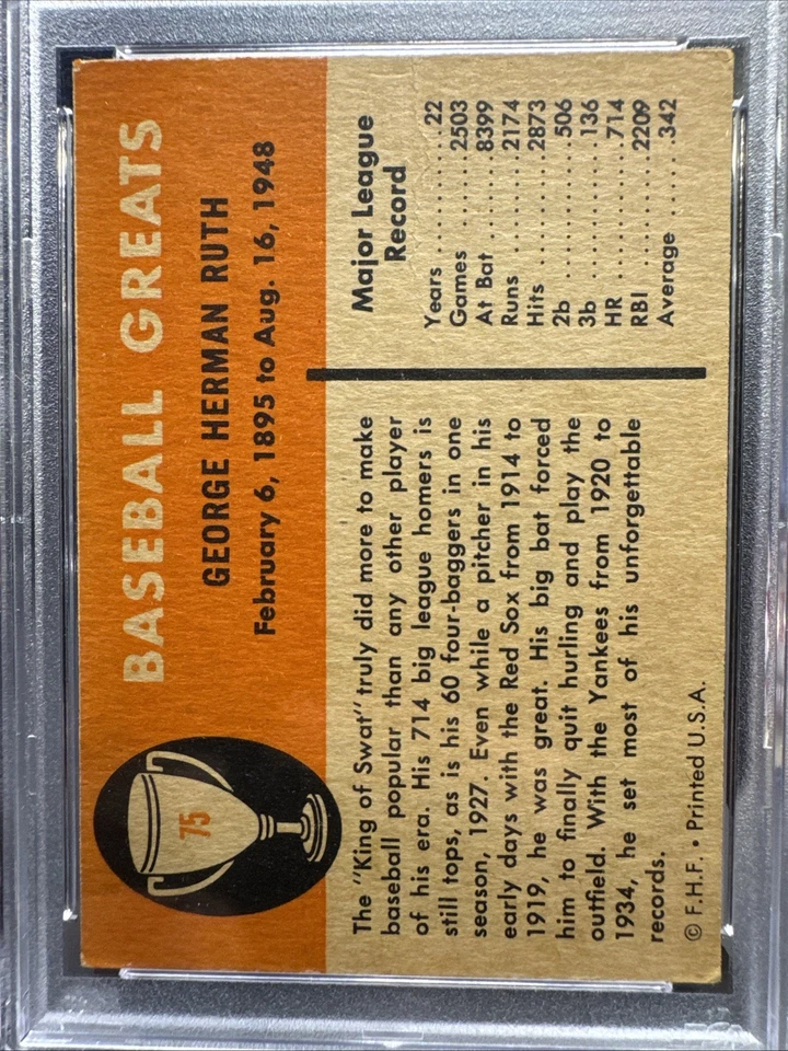PSA. Auténtico 1961 Babe Ruth Fleer béisbol #75 New York Yankees George Herman Foto 3 de 3