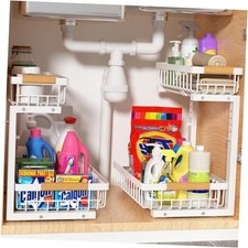 Under Sink Organizer 2 pack, 2 Tier Slide Out Under Sink Organizers And White