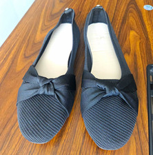 Danskin Women’s Black Knit Ballet Flats Slip-On Bow Logo Lightweight US 10