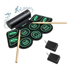 9 Pads Electronic Drum Set Roll Up Drum Kit w/ MIDI  Dual Stereo Speakers Green