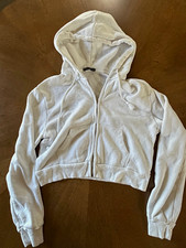 Brandy Melville White Full Zip Hooded Crop Hoodie w/ Pockets One Size