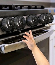 5 Stove Knob Covers for Child Safety - Black, High Temp Resistant Kit