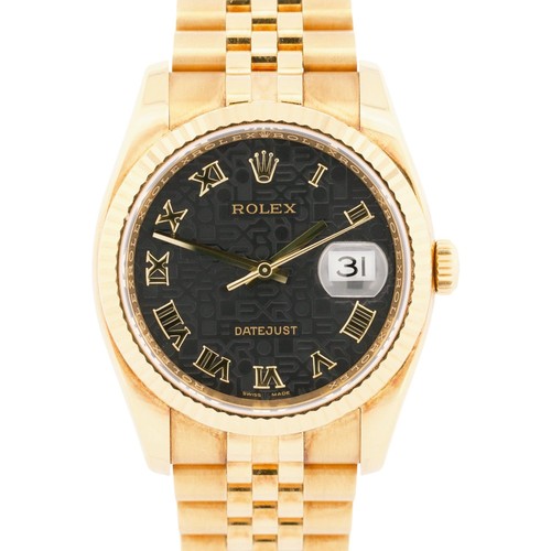 UNPOLISHED PAPERS Rolex DateJust 36mm BLACK ROMAN COMPUTER 18K...