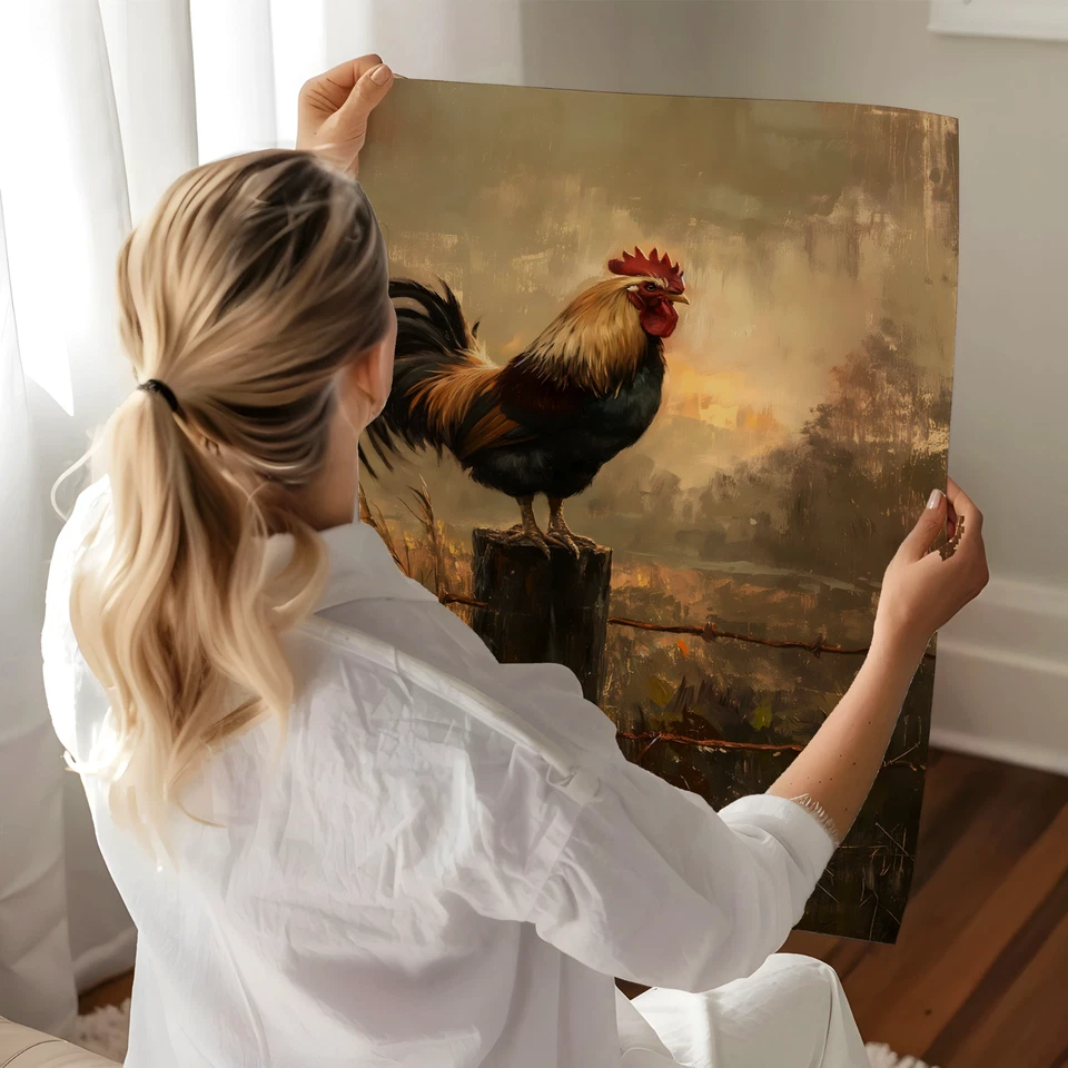 Arte de parede galo rústico fazenda - Pôster de galinha - 12X16/16X20/18X24/24X36 - Imagem 2 de 4