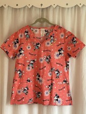 Disney Women s S Minnie Mouse Natural Cutie Pink Scrub Top 100 Cotton Nurse