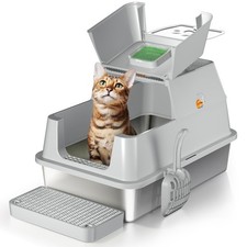 Stainless Steel Cat Litter Box with Lid, 180 Flip-Top XL Extra Large Enclo
