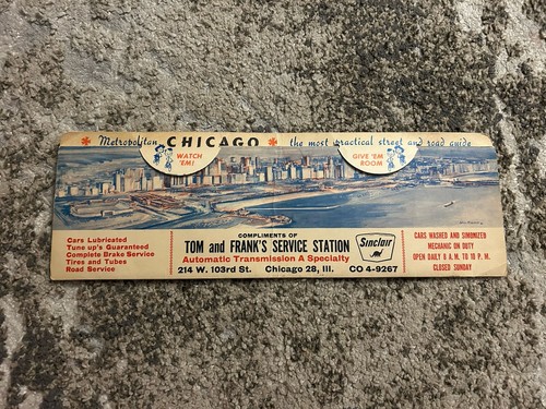 Sinclair Sun Visor Map Chicago 1960 RARE Americana Gas Oil Tom And Franks Statio