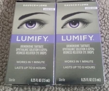 lot of 2- Bausch + Lomb Lumify Eye Drops 7.5 mL (0.25 fl oz) New! Free shipping!