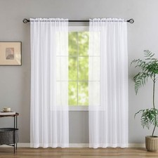White Sheer Curtains 96 Inch Length, 40"W x 96"L Pack of 2 White-voile
