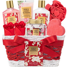 Valentines Day Gifts for Women - 9 Pcs Rose Bath and Body Gift Basket Set for Wo