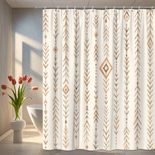 Boho Style Shower Curtain with Elegant Leaf and Diamond Design