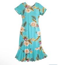 Two Palms Hawaiian Dress Women’s L Vintage  Floral Muumuu Ceres Green 701-3R-C