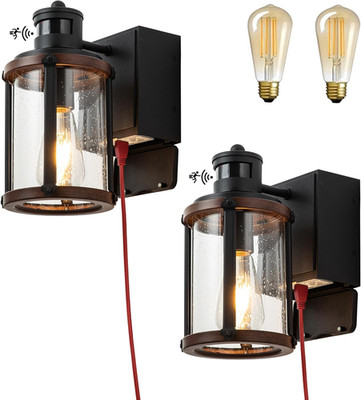 Motion Sensor Outdoor Lights with GFCI Outlet, Waterproof Wall Sconce 2 Pack