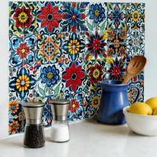 24 Pcs Peel and Stick Tile Stickers 4x4 Inches, Mexican Talavera Backsplash f...
