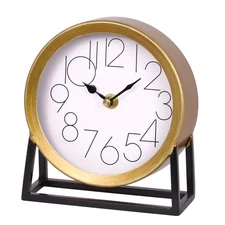 Modern Golden Table Clock on Stand, Decorative Desk and Shelf Clock, Mantel C...