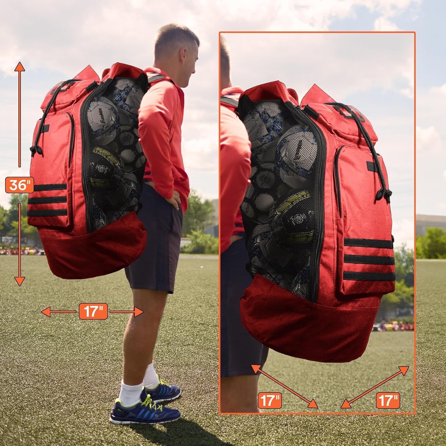 Heavy Duty XL Soccer Mesh Equipment Ball Bag w/Adjustable Backpack Shoulder S...