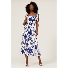 Jason Wu Collective Midi Dress Women 16 White Blue Floral Tie Shoulder Slit