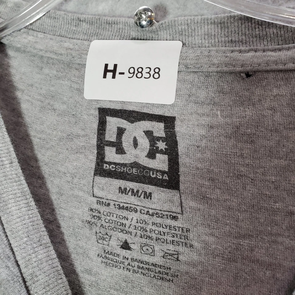 DC Shoes Men T-Shirt Medium Gray Logo Graphic Print Long Sleeve Crew Neck Tee - Image 2 of 4
