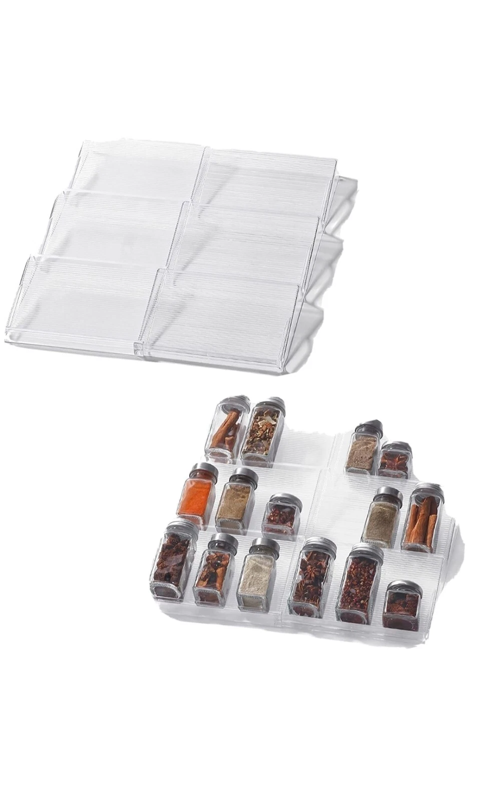 2 Pack Expandable Drawer Spice Rack Organizer 3 Slanted Tiers Clear
