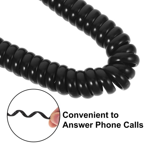 Black Curly Telephone Cord With Rj9 4p4c Connectors Coiled Phone Cable Landline - Zdjęcie 4 z 12