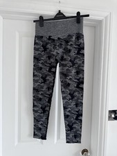 Size L Black Grey Camouflage Army Style Gym Leggings Workout Athleisure Ribbed