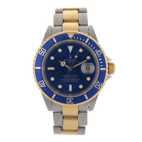 2007 Rolex Submariner 16613 Bluesy 18k Gold & SS 40mm  Men's Watch +Box & Papers