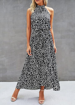 black and white halter neck dress Polka Dot Halter Neck Midi Dress – self-portrait-US main image 1