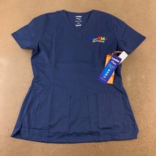 Landau Women's Size Medium Blue Grace Kids Academy Logo V Neck Scrub Top NWT