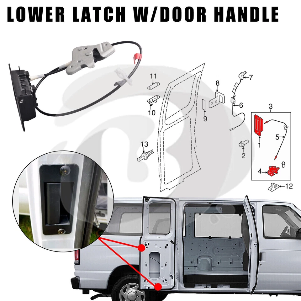 Cierre de cerradura superior e inferior de puerta trasera 40 % con bisagras para 92-09 Ford E150 E250 E350 Foto 2 de 4