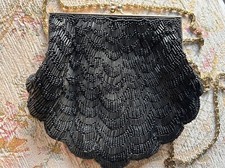 Black Beaded Clam Seashell Clutch Evening Formal Purse