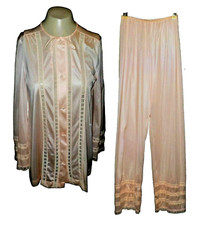 vintage-1960s 2-PC PJs Pajamas Gossard Artemis Nylon Pink 62-18 S