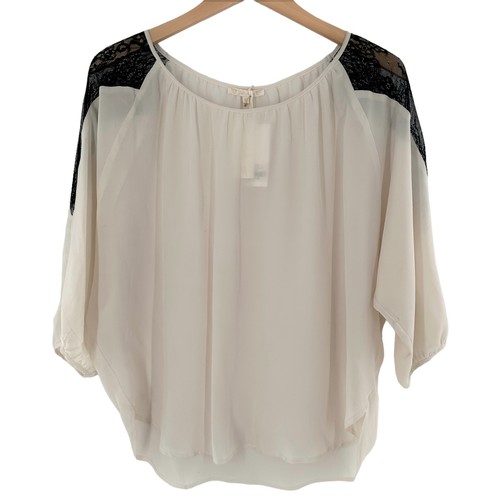 NEW/NWT Gold Hawk Ivory Silk & Black Lace Dolman Sleeve Blouse Size Medium Top - Picture 6 of 6