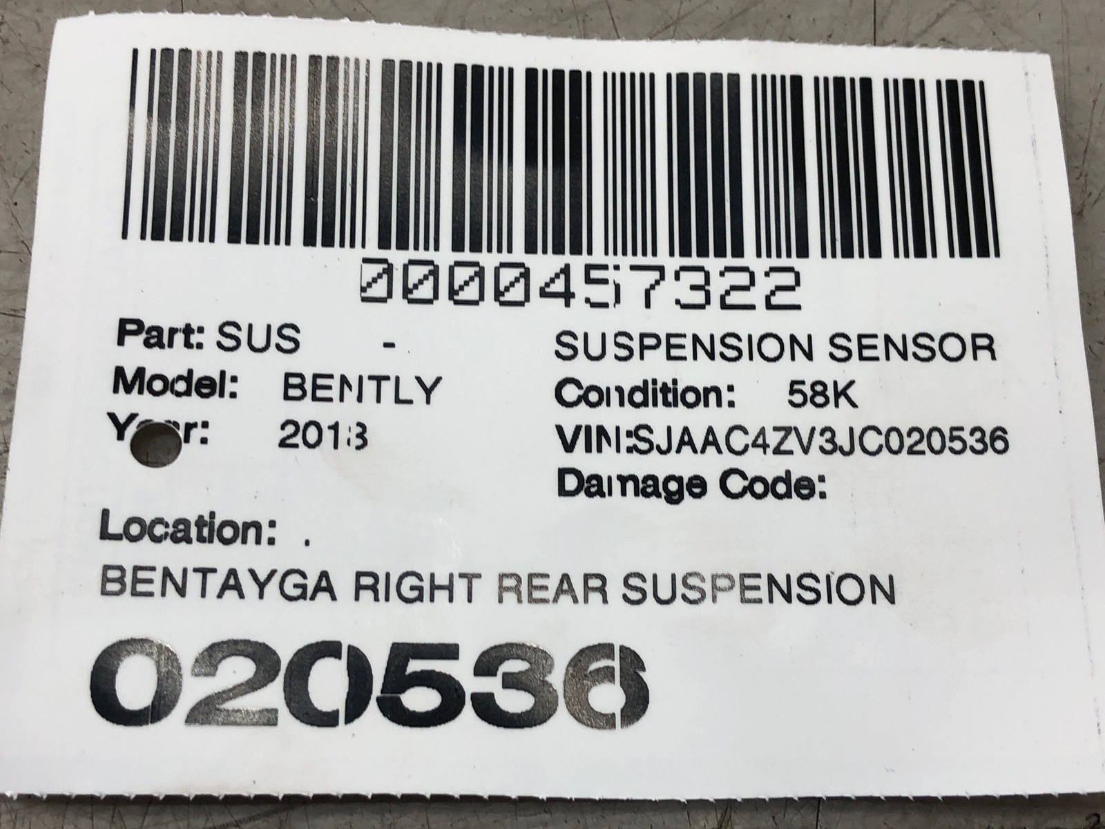 2016-2020 BENTLEY BENTAYGA RIGHT REAR SUSPENSION HEADLIGHT RIDE LEVEL SENSOR