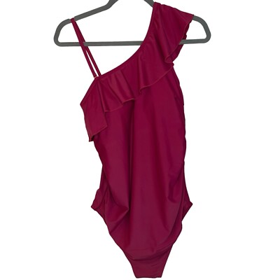 Summer Mae One Piece Ruffled Swim Suit LARGE Women s Burgundy Red Wine One Strap