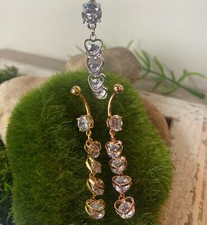 1pc Four Vertical Drop CZ Set Hearts Belly Ring Navel Naval