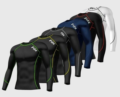 Herren Kompressionspanzerung Basisschicht Oberteil Langarm Thermo Fitnessstudio Sport Haut Passform