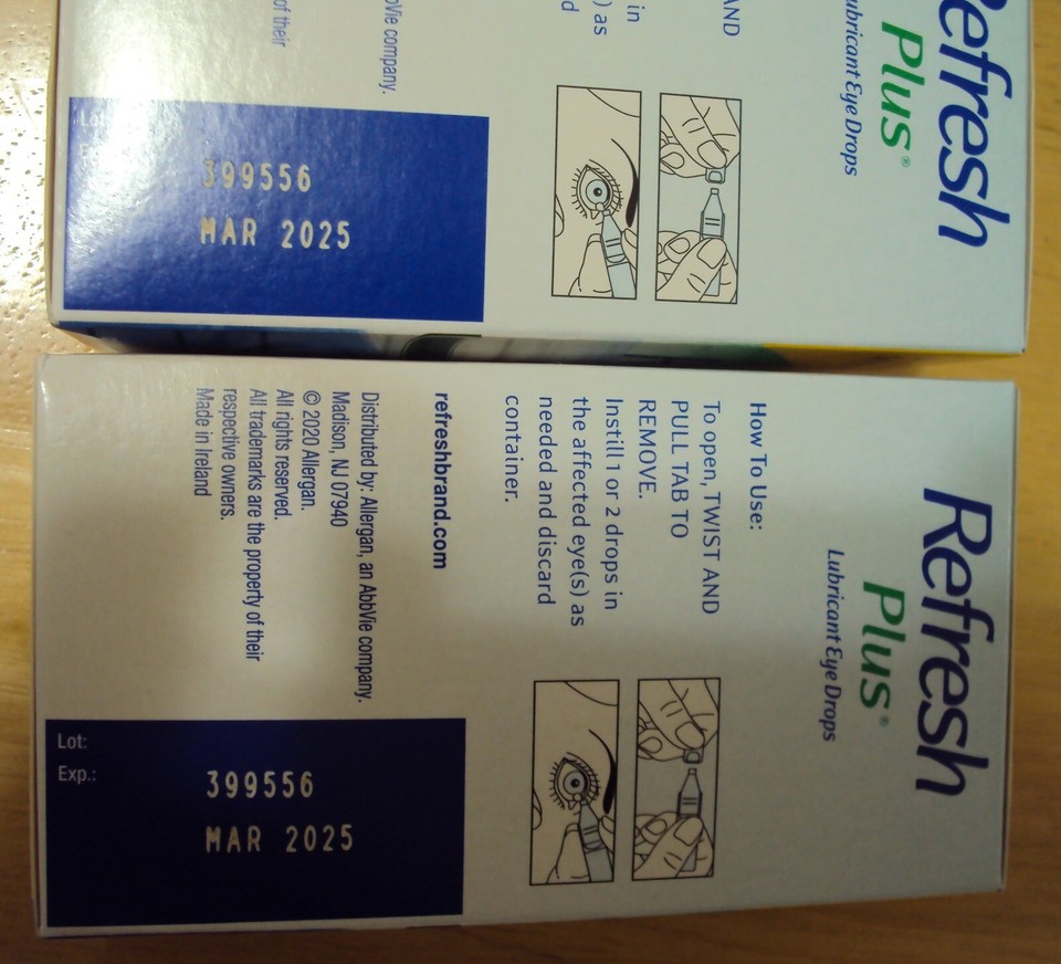 2 BOXES NEW REFRESH PLUS Lubricant Eye Drops 100 Vials SEALED Exp