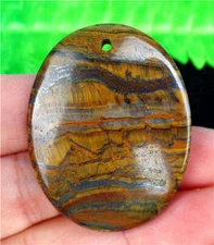 38x30x4mm Natural Brown Tiger Iron Gem Oval Pendant Bead EA79145