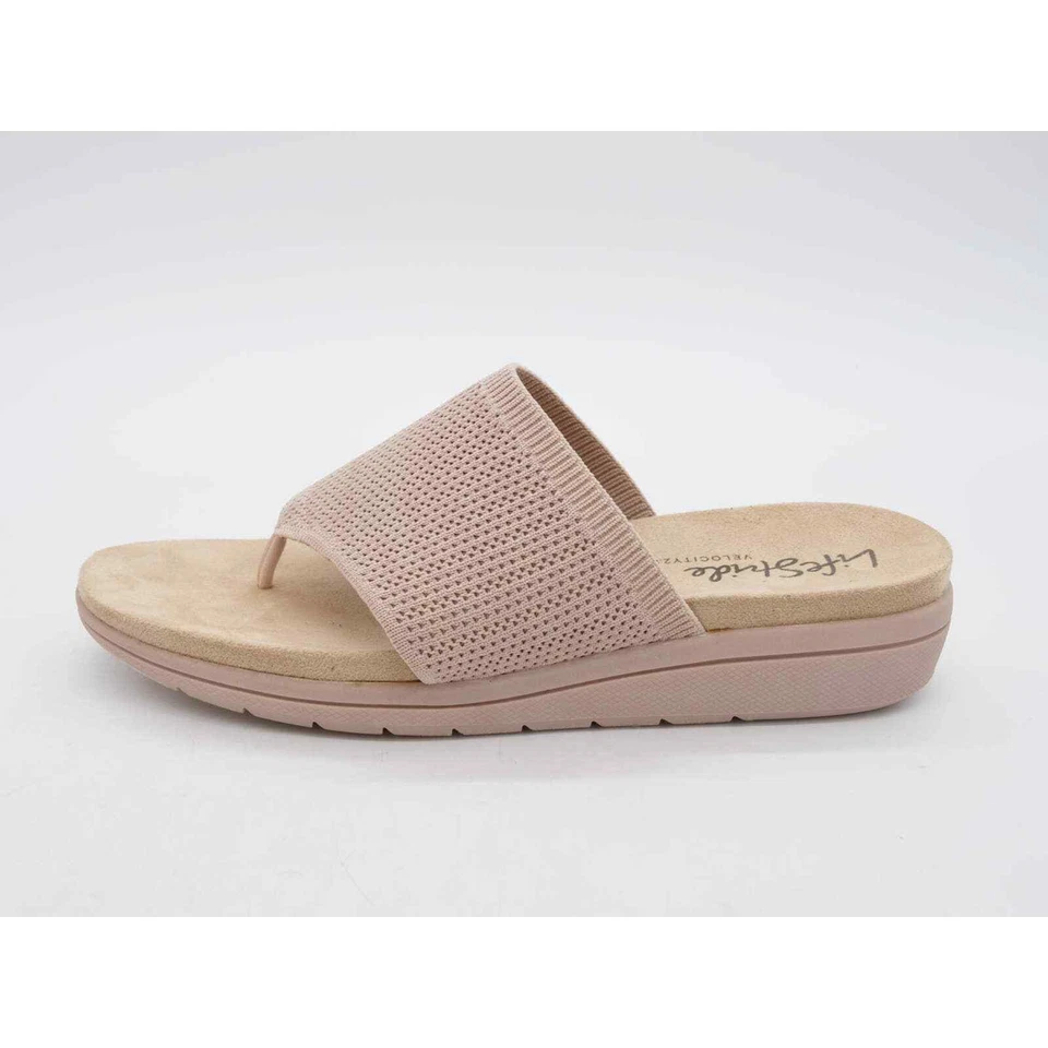 Sandalias LifeStride para mujer 10 beige tela plataforma cuña tacón puntera junto a la piscina Foto 2 de 4