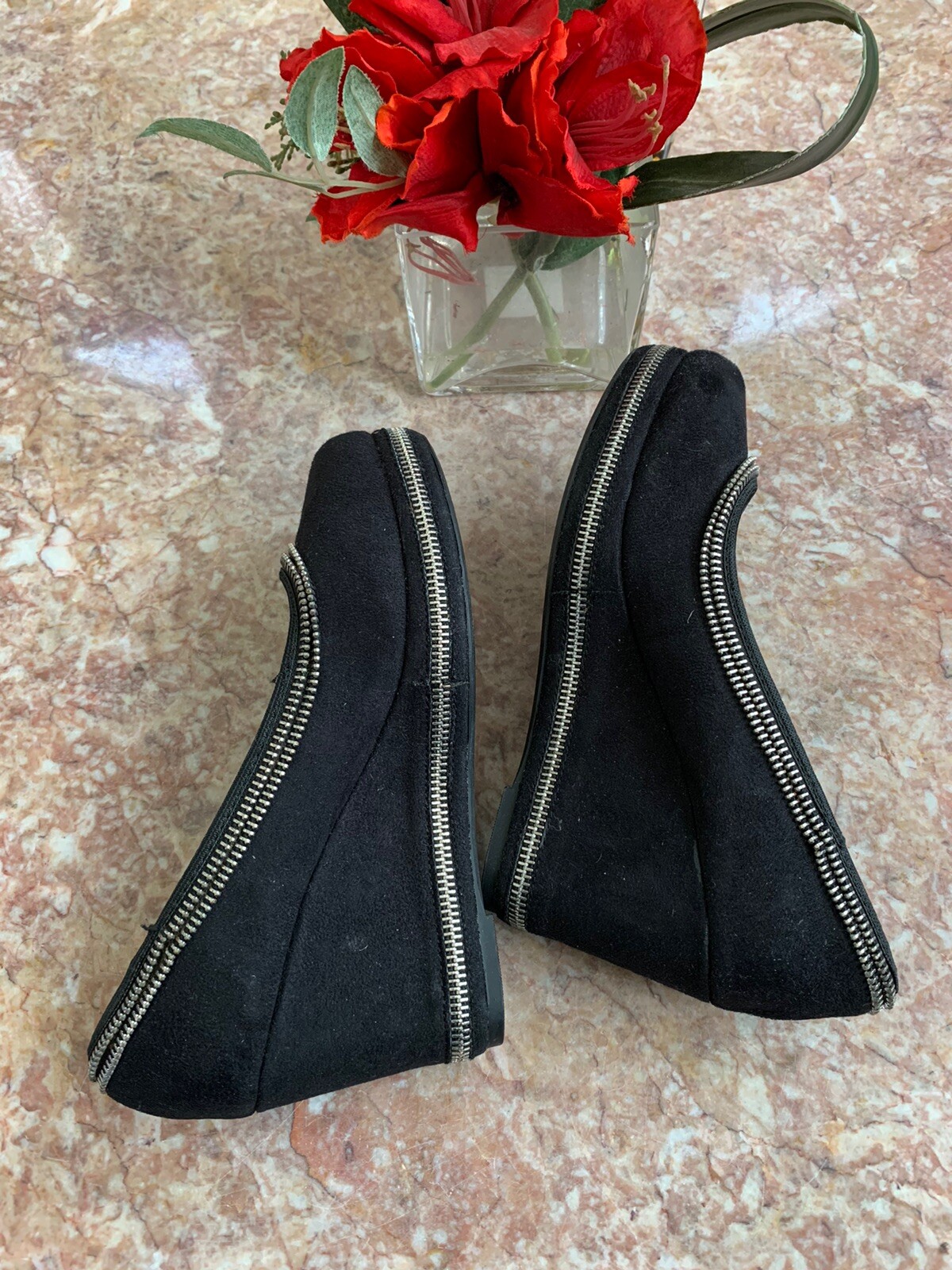 Michael Kors Sherry Pump Women's Black Suede Zipper Wedge Heel Shoe