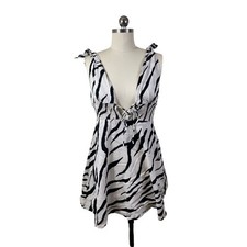 asos Womens Tunic Top Dress 8 Ivory Zebra Sleeveless V-Neck Side Zip Linen