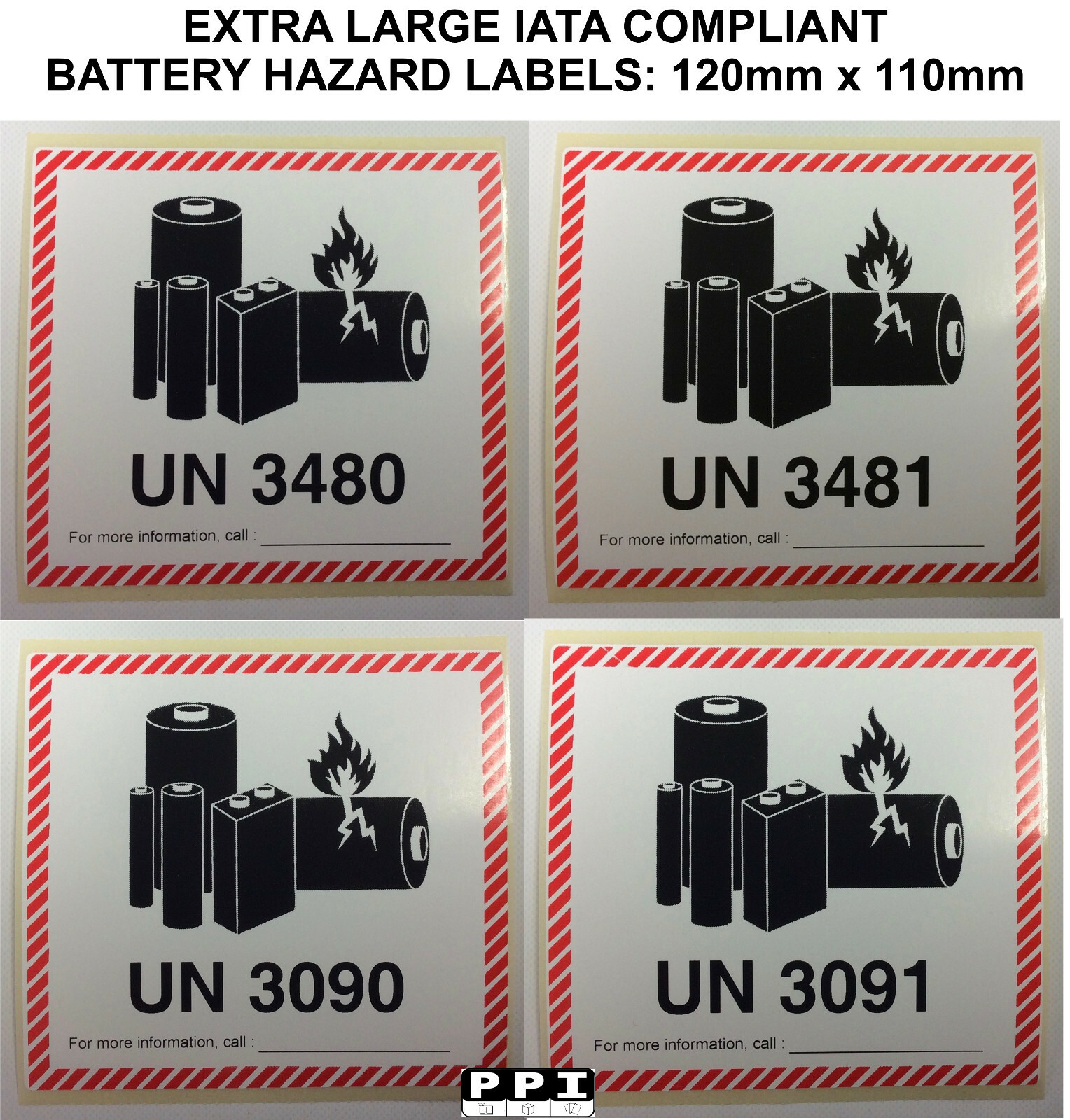 EXTRA LARGE Lithium Battery Labels Stickers 110x120 UN 3480 3481 3090