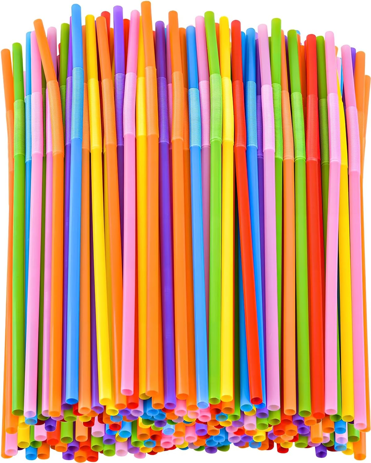 100 Pcs Colorful Flexible Plastic Straws,12.9 Inch Extra Long Disposable Bendabl